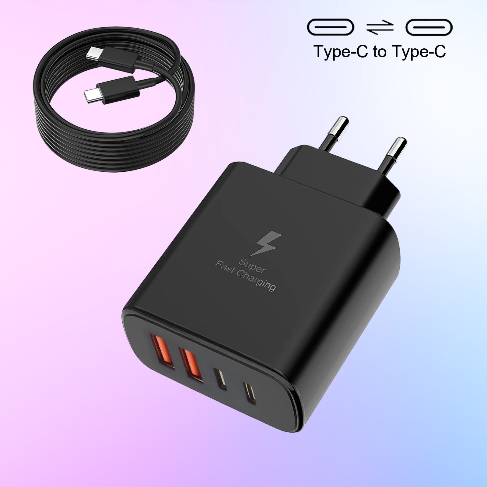 4-Port USB-C Fast Charging Wall Adapter 10-20W European Plug for iPhone iPad AirPods Galaxy