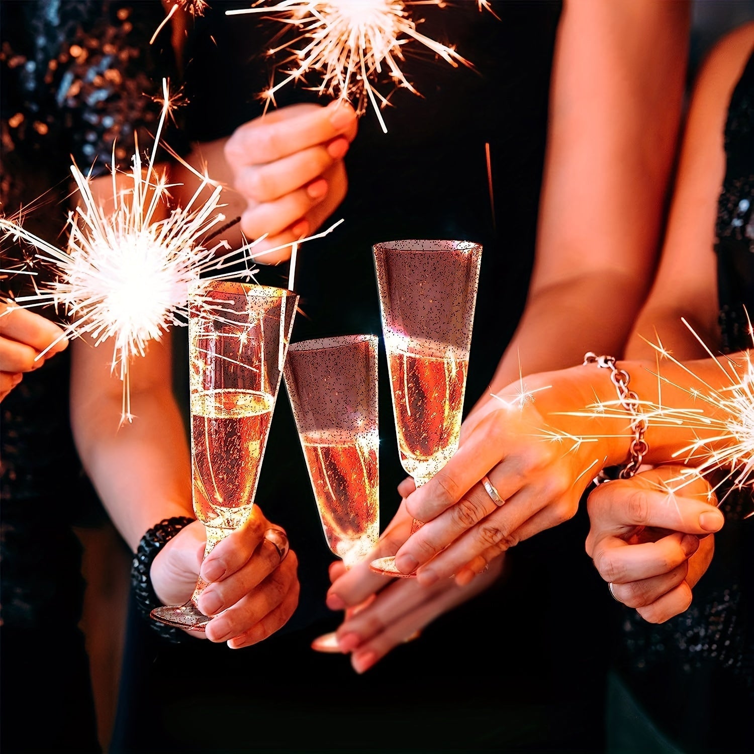 25 Pack Gold Glitter Plastic Champagne Flutes 5oz Eco-Friendly Wedding Party