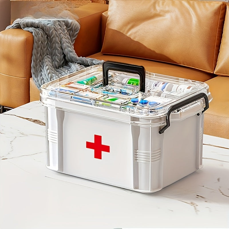 Caja de almacenamiento de medicamentos impermeable con asa, organizador de 2 niveles, contenedor de plástico para debajo de la cama
