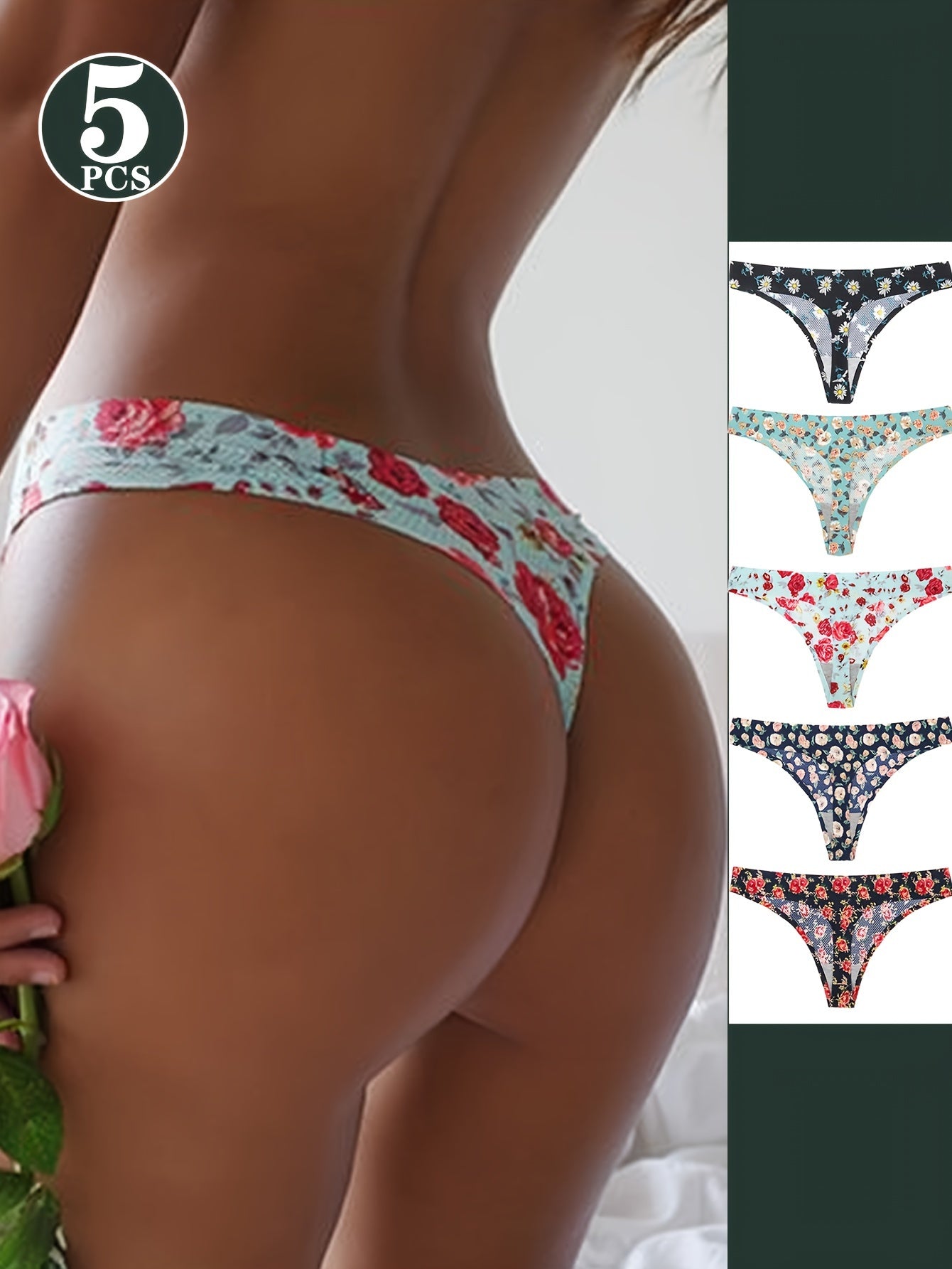 Women's Low Waist Thong Panties Floral Print Sexy Lingerie Underwear