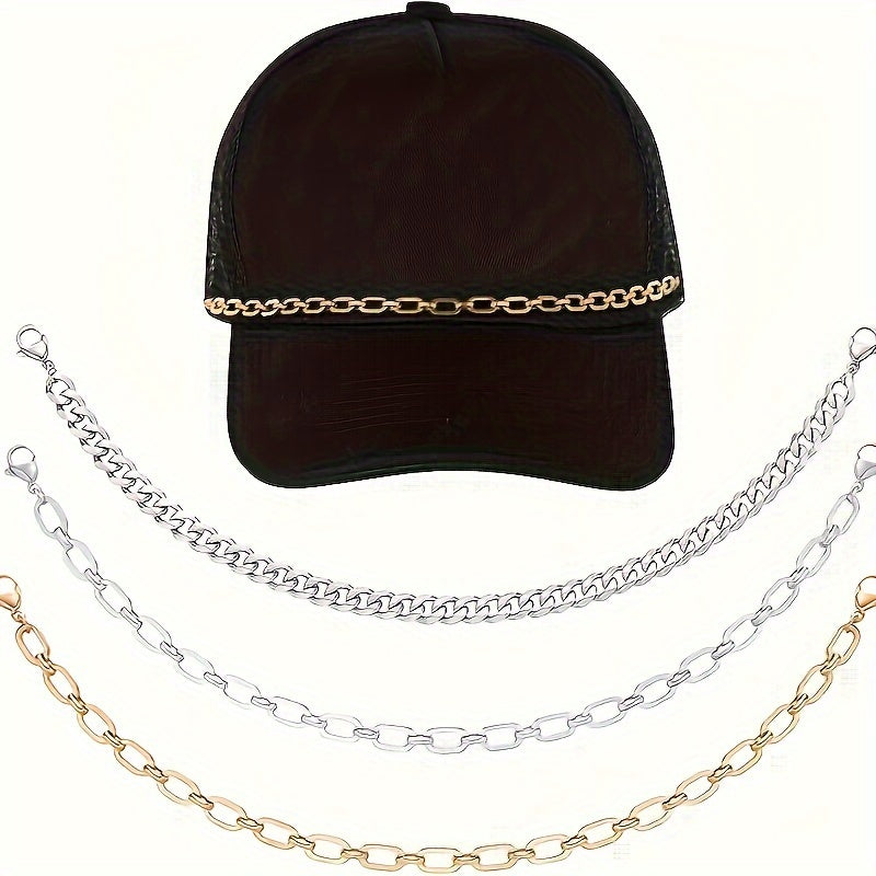 3-Piece Baseball Cap Set with Artificial Pearl Turquoise and Stainless Steel Chains for Parties and Daily Wear
