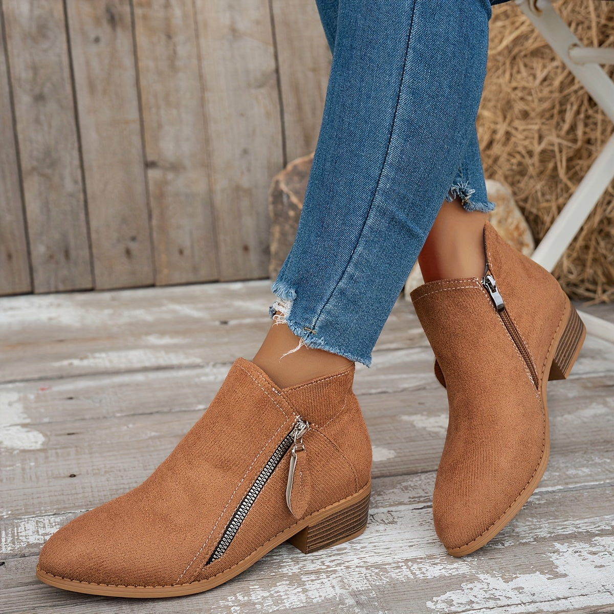 Women's Chunky Heel Chelsea Boots with Zipper Ankle Booties All-Season