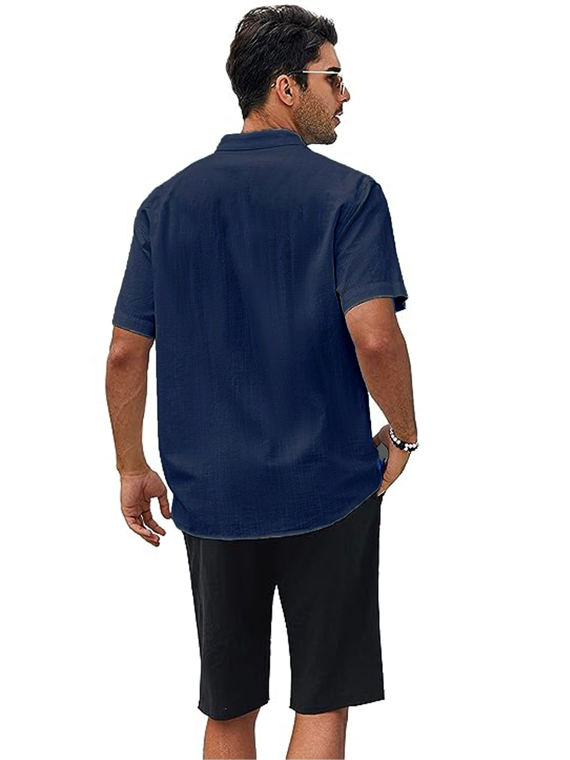 Plus Size Men's Cotton Short Sleeve Solid Casual Shirt for Summer