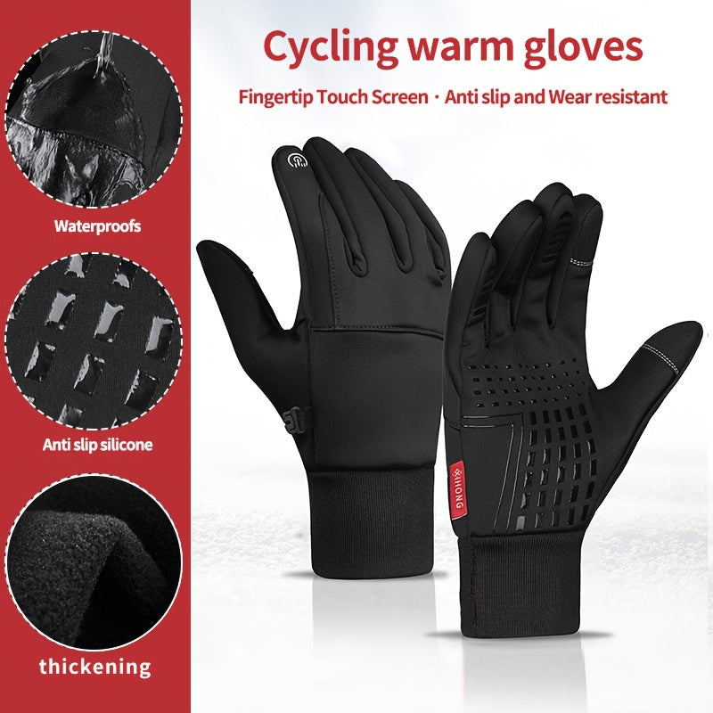 Men's Waterproof Windproof Winter Cycling Gloves Touch Screen Compatible Thickened Tips
