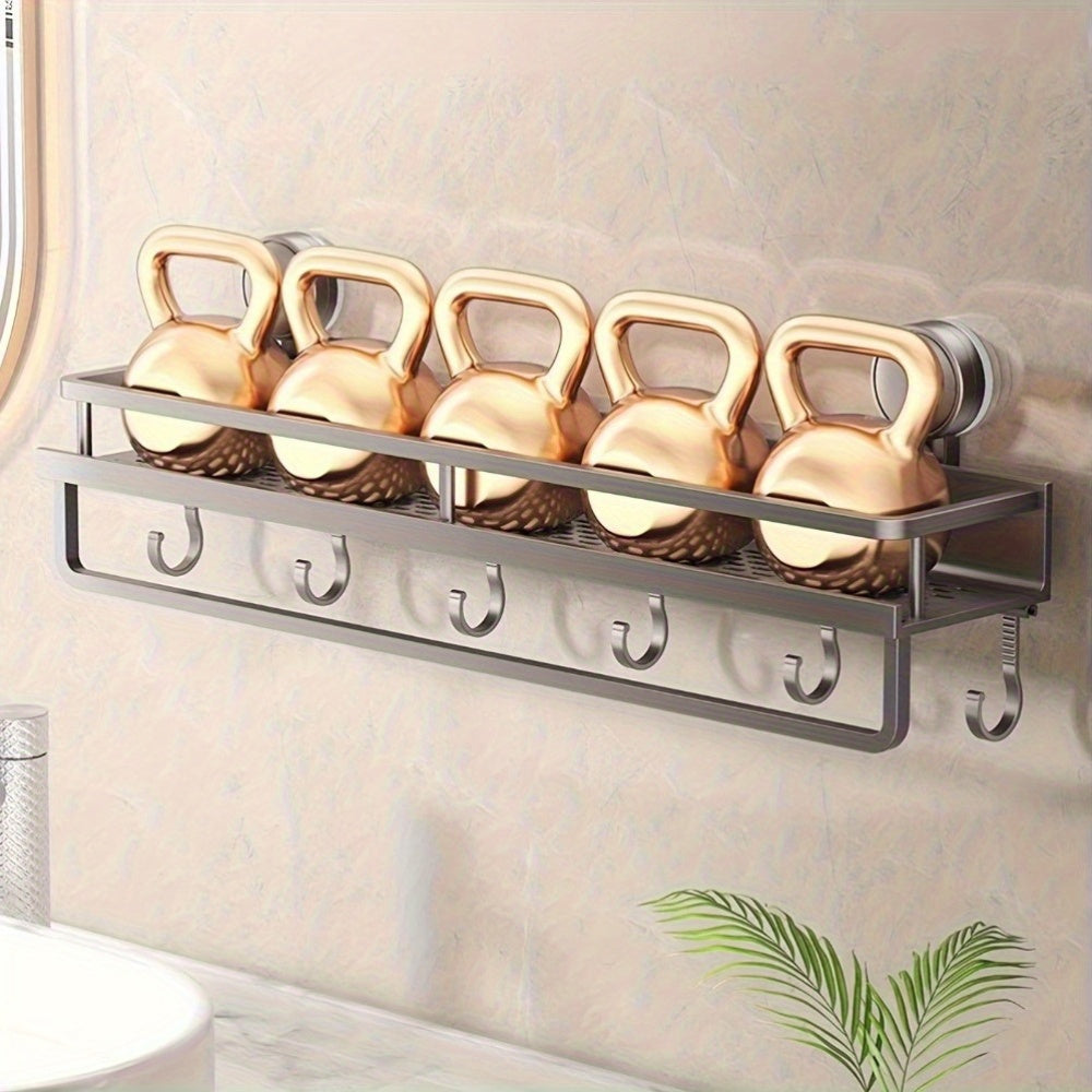 Rustproof Wall Mount Shower Caddy with Towel Hooks and Floating Shelf for Bathroom Organization