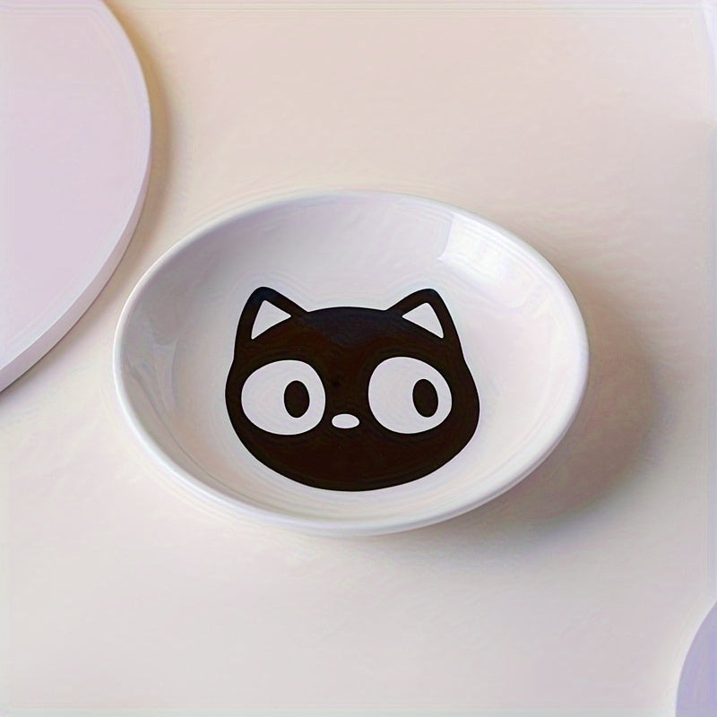 Ceramic Cat Feeding Bowls Set of 2 High Table with Cartoon Pattern for Home Use