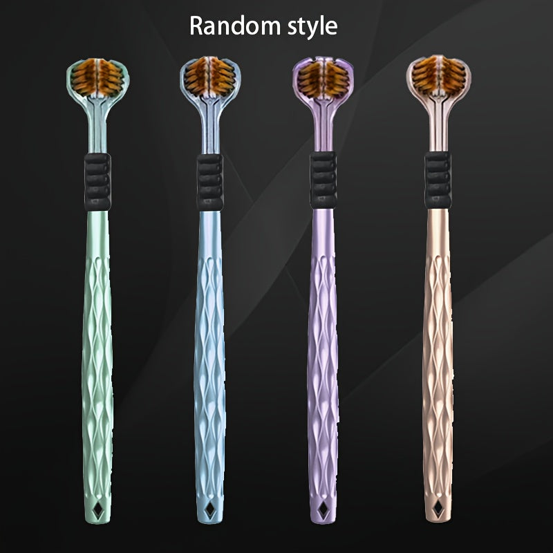 Set of 4 Adult Manual Toothbrushes with 3-Sided Brush Heads, Golden Volcanic Bristles and Soft Grips