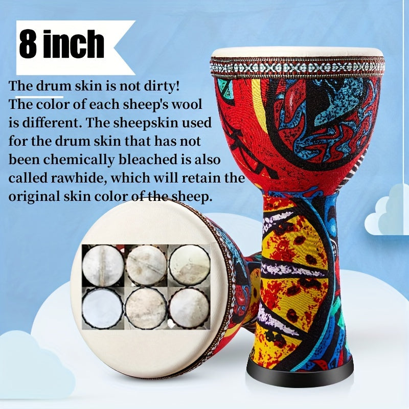 Afrika davul 20.32cm Qo‘l perkussion asbobi, musiqa va ko‘ngilochar uchun jonli Afrika naqshlari bilan