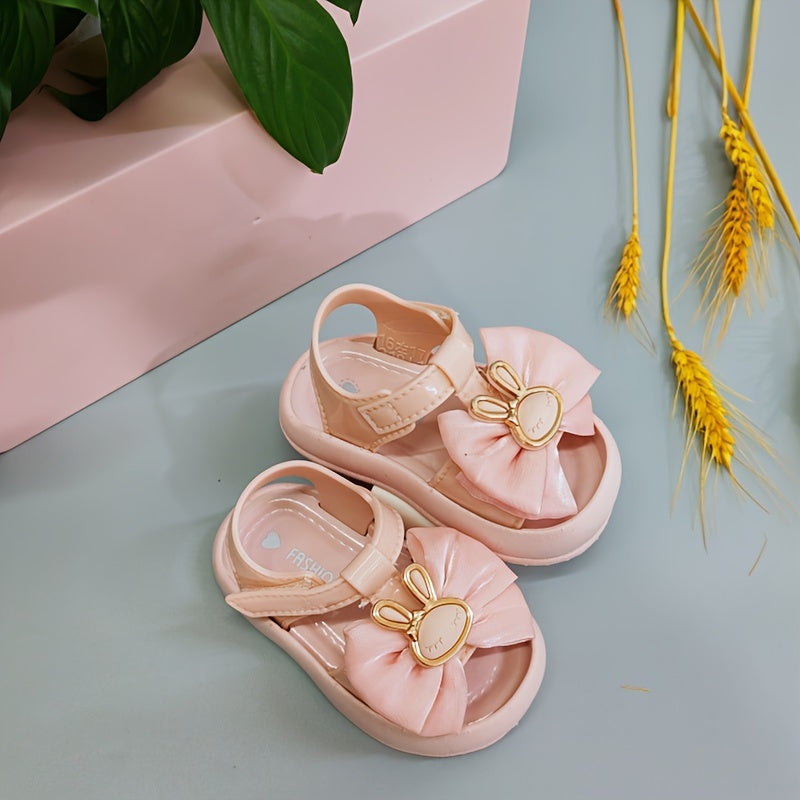 Детские сандалии для девочек с закрытым носком, легкие, мягкая подошва, противоударный дизайн с кроликом для обучения ходьбе