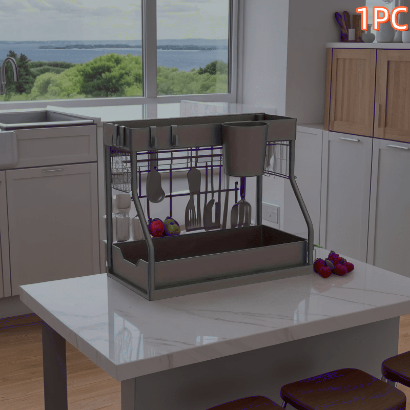 Kengaytiriladigan Edge Dish Rack, ikki qavatli olib tashlanadigan plastinka qabul qiluvchi va tashkilot uchun mo'ljallangan