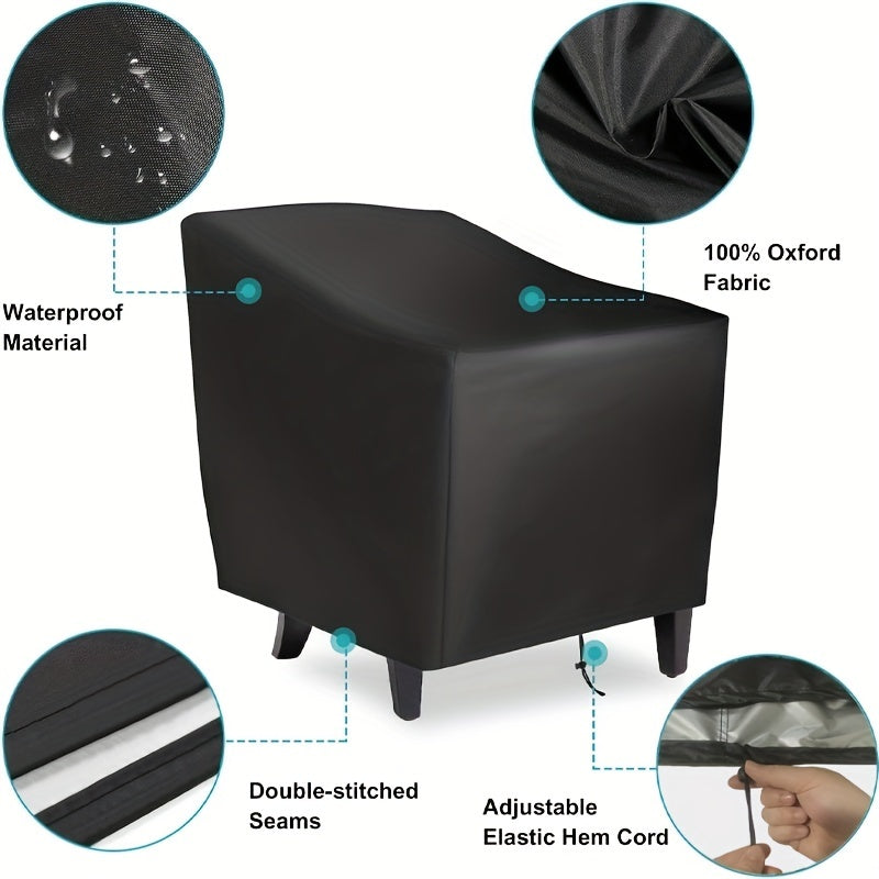 Funda para silla de jardín impermeable para exteriores, negra, de nylon, con cordón, para patio y balcón, resistente a todas las condiciones climáticas