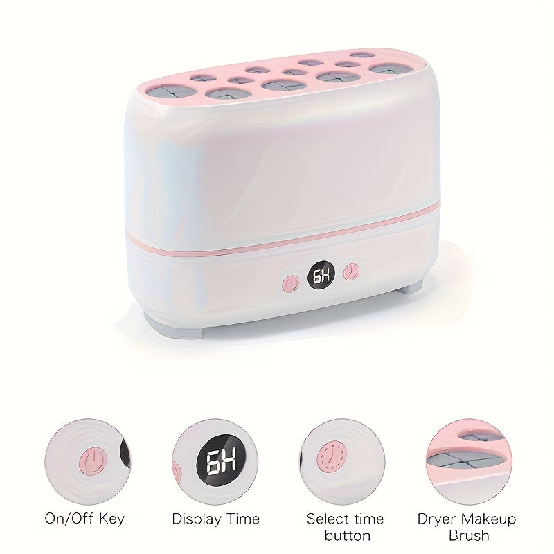 USB-Powered Makeup Brush Dryer with Multiple Slots Pink and White