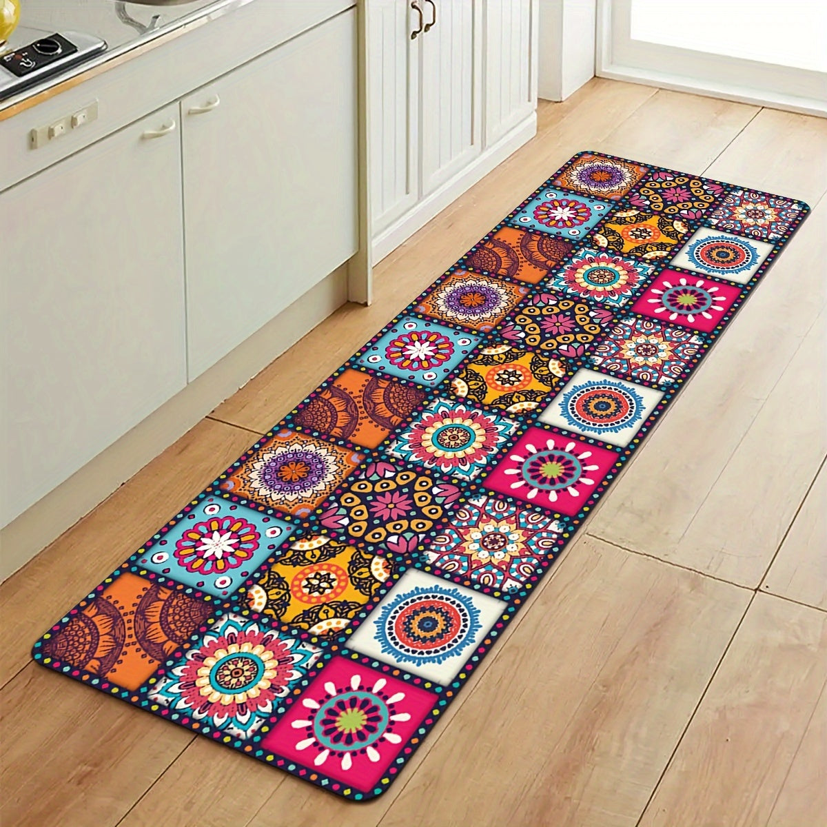 Colorful Boho Kitchen Mat Non-slip Oil-proof Entrance Doormat for Kitchen Living Room Bathroom