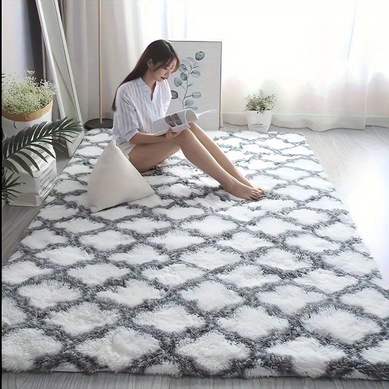 Checkered Grey and White Rug for Living Room Bedroom Bathroom Anti-Skid Floor Mat