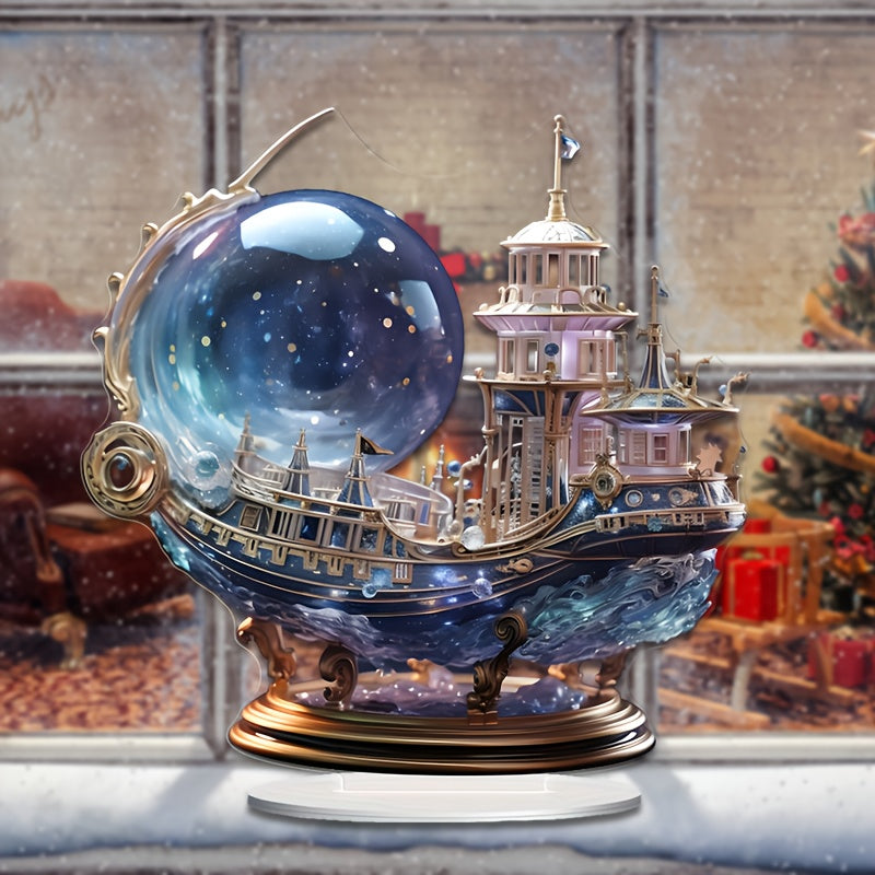 Decoración náutica de barco de acrílico 2D con soporte de cristal para escritorio, dormitorio, oficina, regalo