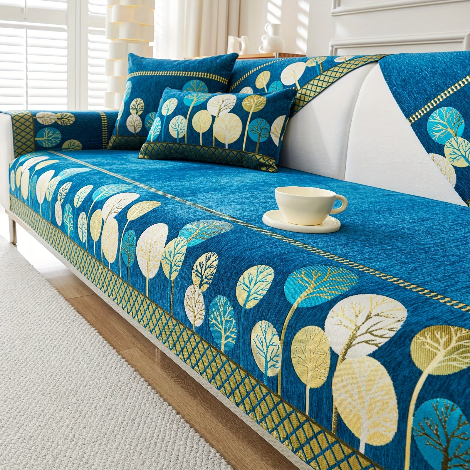 Bohemian Moonlit Trees Sofa Cover for Single to Quadruple Seaters Pet-Friendly Machine Washable Viscose