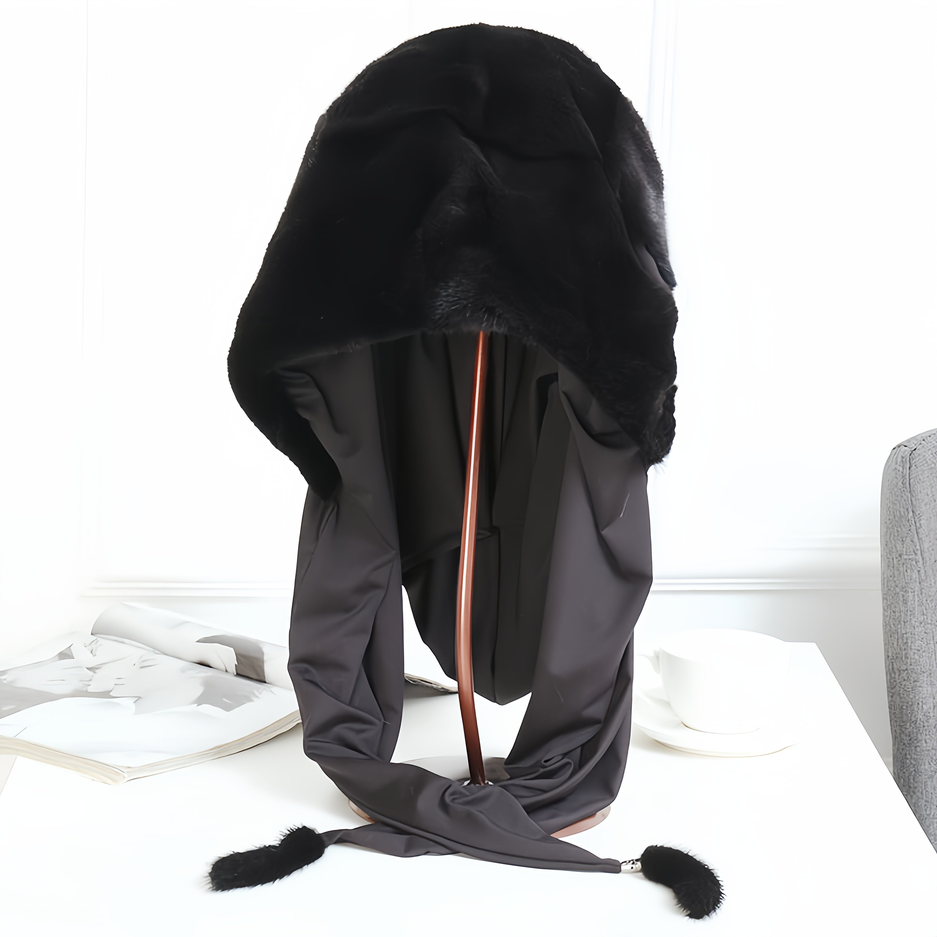 Women's Faux Mink Fur Beanie and Scarf Set Winter Breathable Elastic Knit