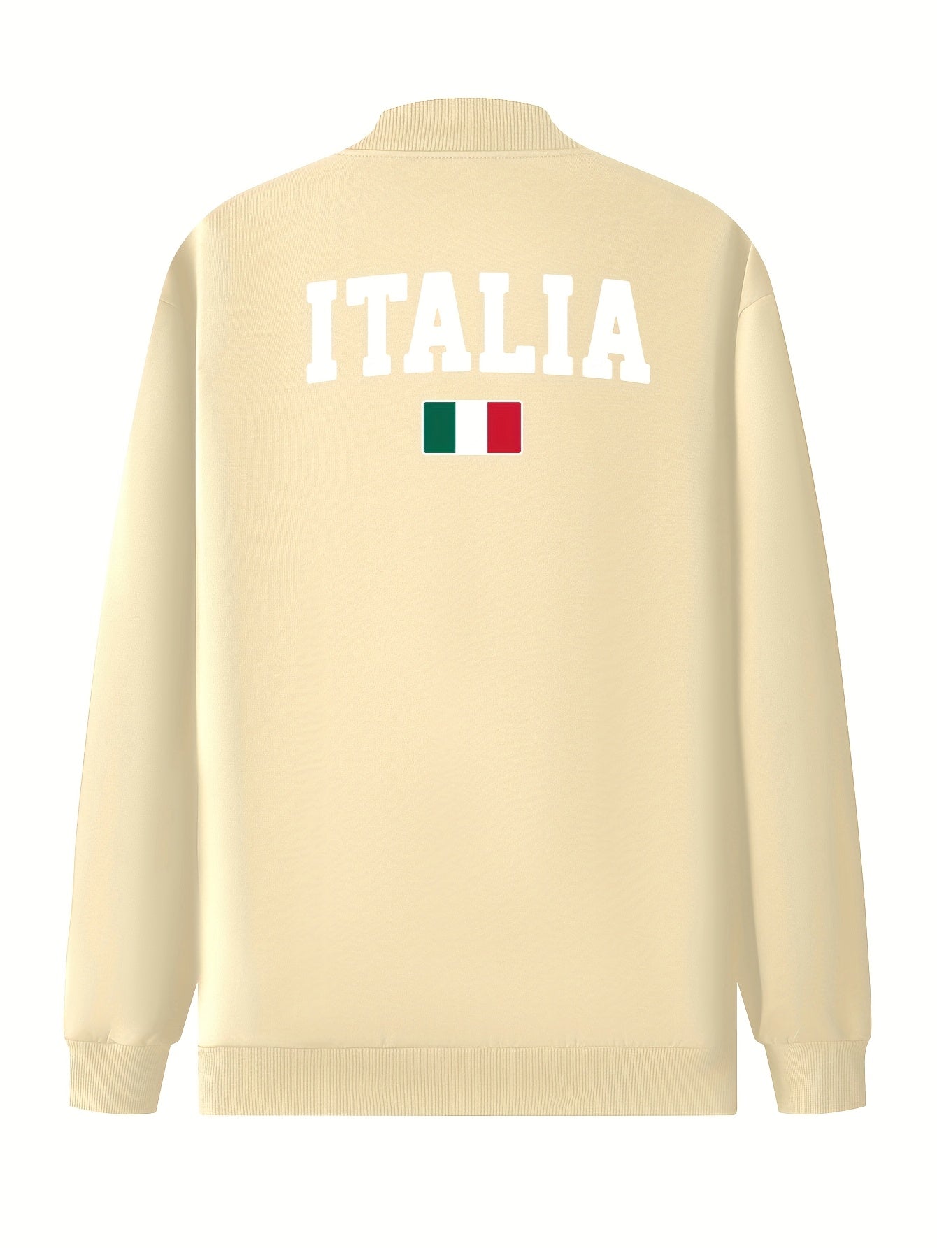 Men's Red Italian Flag Print Bomber Jacket with Zipper Pockets Stand Collar for Fall Winter