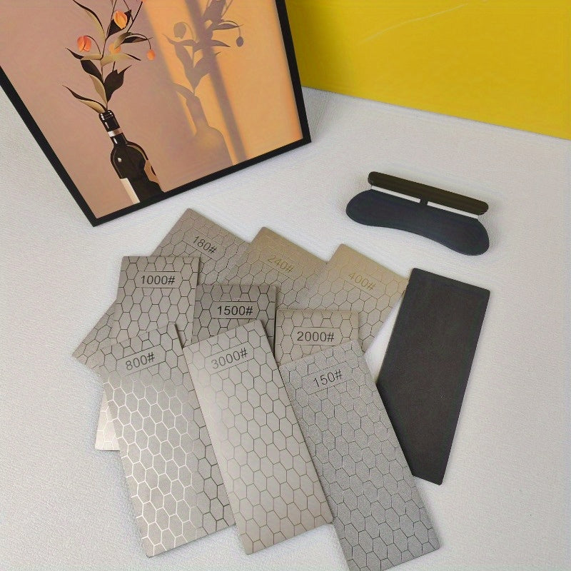 9pcs Honeycomb Diamond Grinding Pads for Knife and Scissor Sharpening Non-slip Base