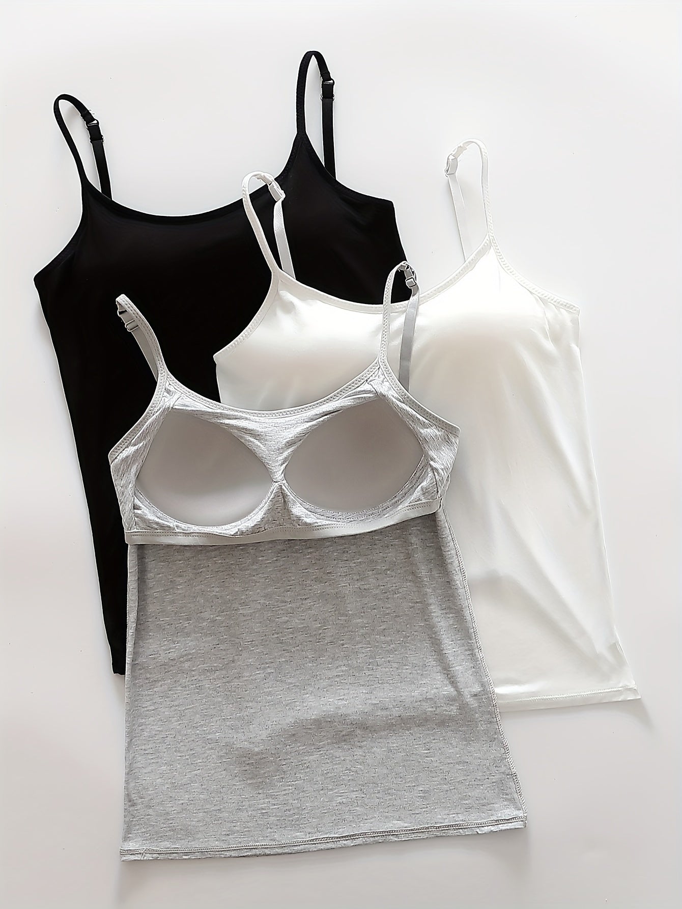 Plus-Size Viscose Camisoles with Fixed Cups and Thin Padding for Outerwear in Various Colors