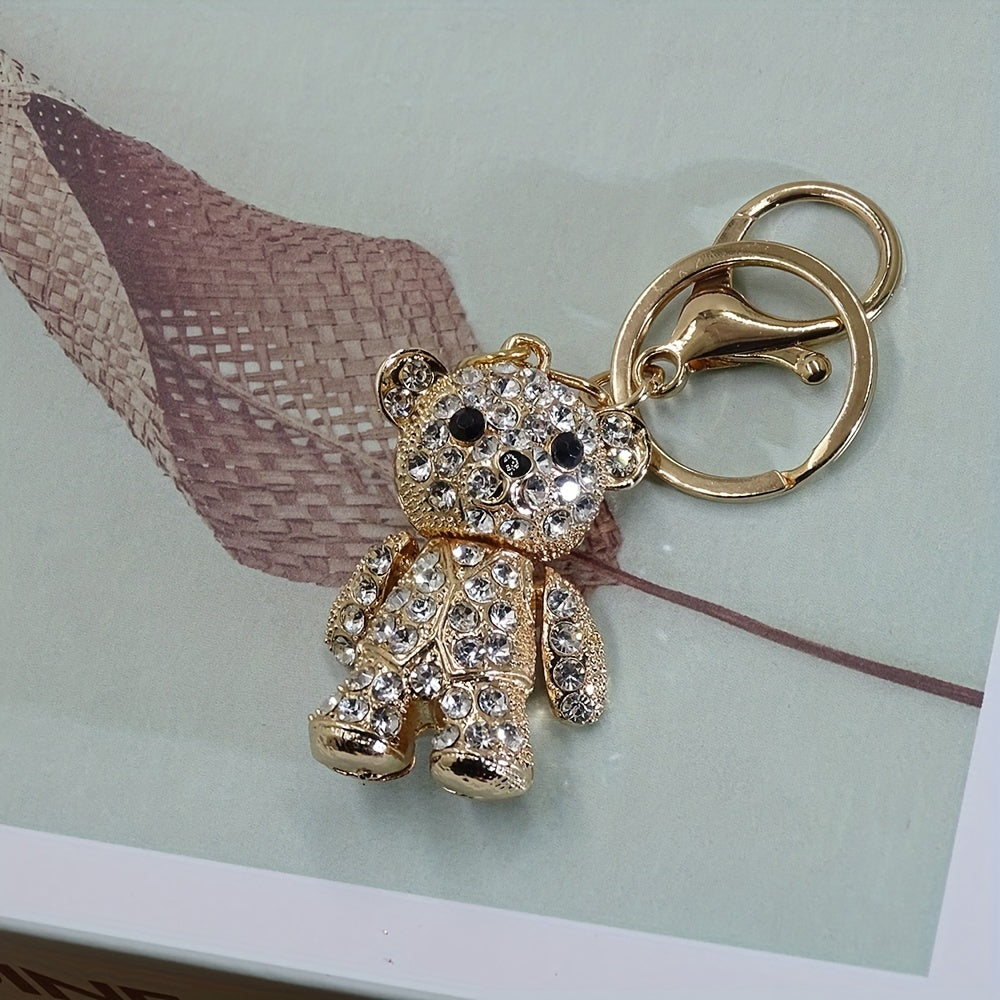 Adorable Bear Keychain Bag Charm Rhinestone Metal Pendant for Car Keys