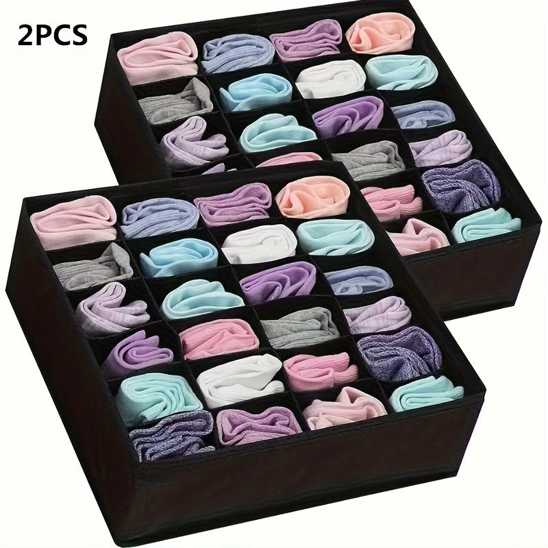 Foldable Mesh Fabric Sock and Underwear Organizer with 24 Compartments for Closet Storage