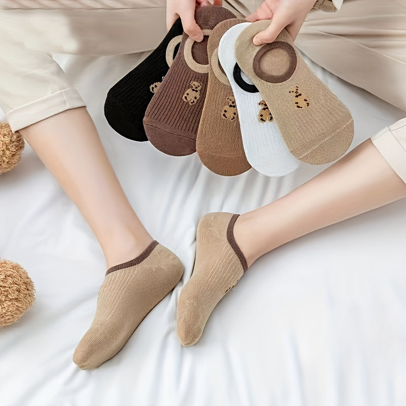 Women's No Show Socks 6 Pairs Breathable Lightweight Knit Ankle Socks with Stripes