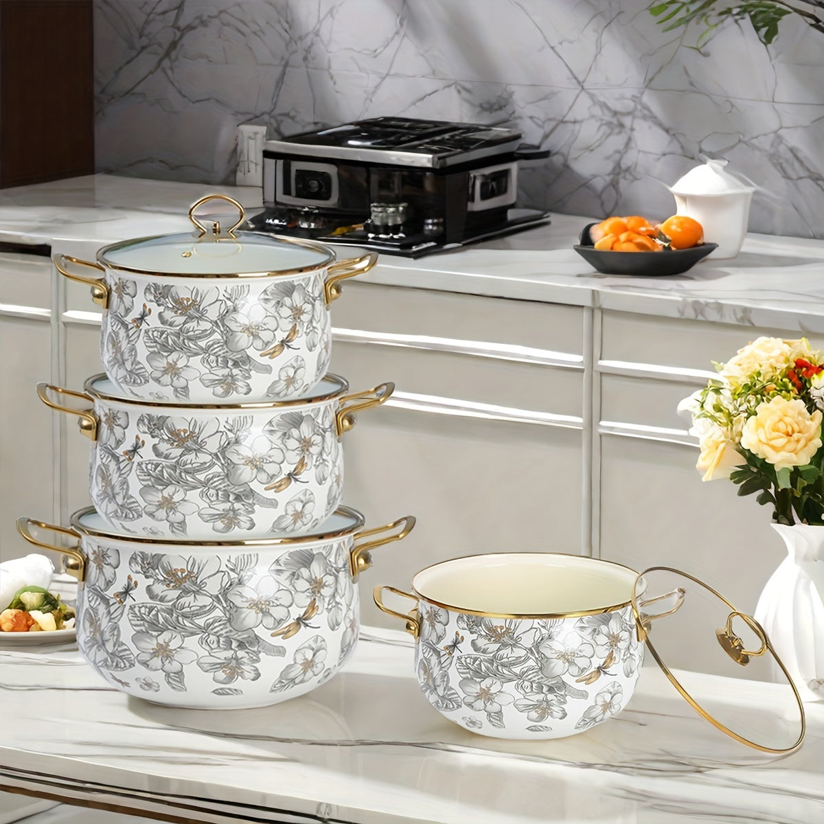 Enamel Soup Pot with Dual Handles for Stewing and Boiling, Gas and Electric Compatible