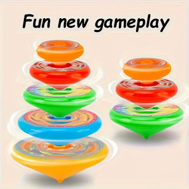 Set of 5 Multi-Color Spinning Tops for Stacking and Battle Games