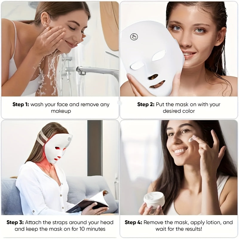 LED Facial Mask with 7 Colors Rechargeable Touch Control Unscented USB Charging for Men Women