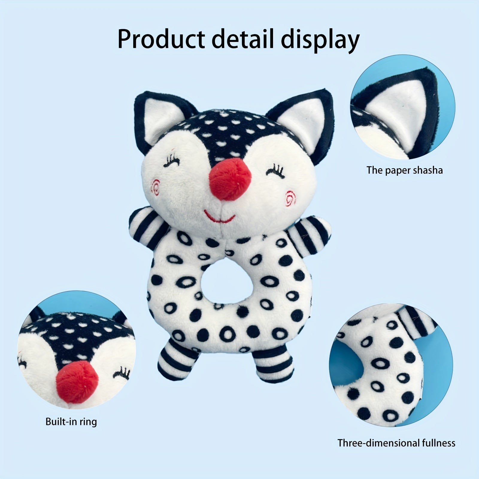 Baby Rattle and Grip Toy Set for Infants and Toddlers Black and White Elephant Fox Durable Polyester Early Education
