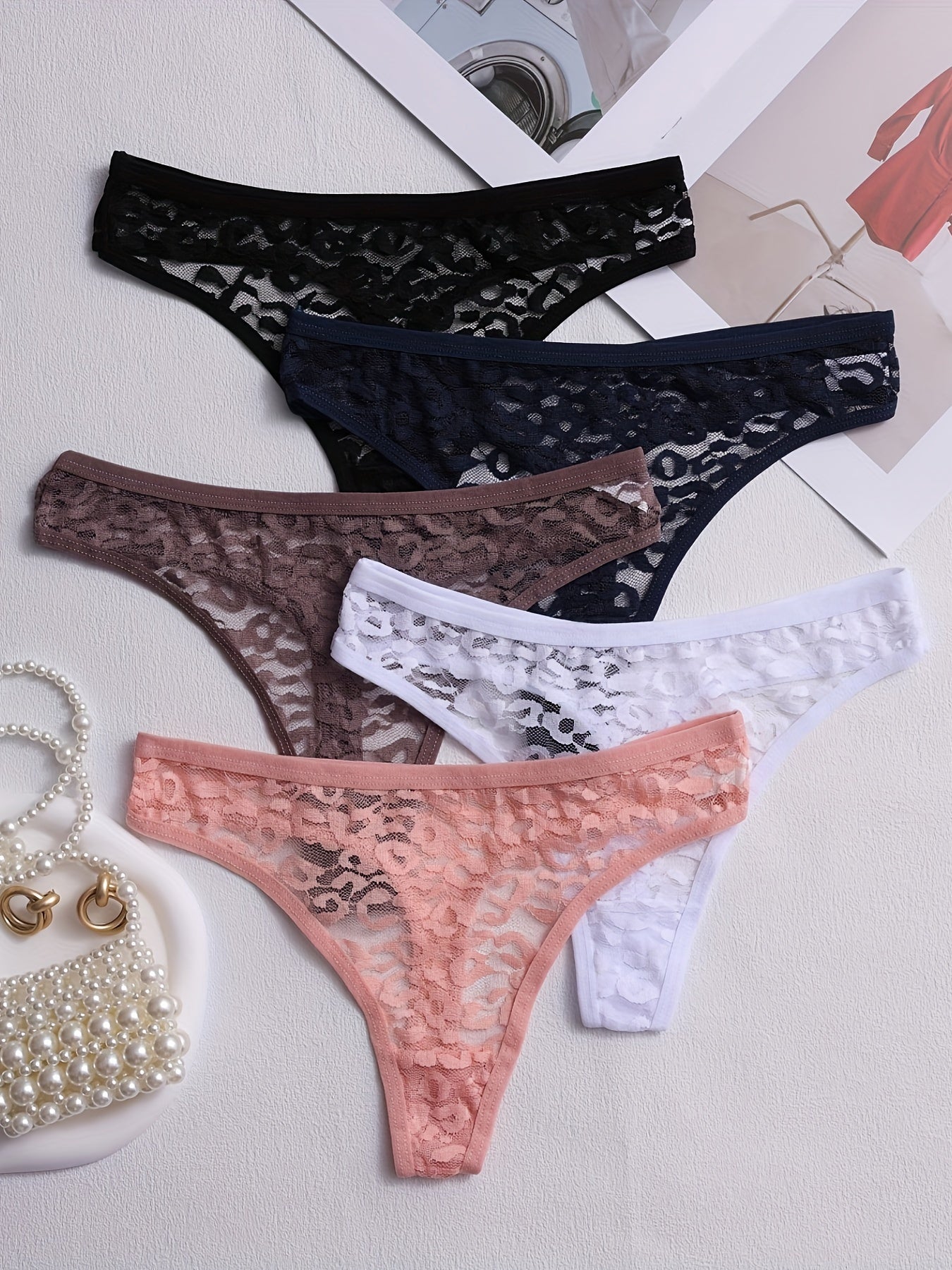 5 Прочные кружевные стринги с цветочным узором, сексуальное дышащее женское нижнее белье