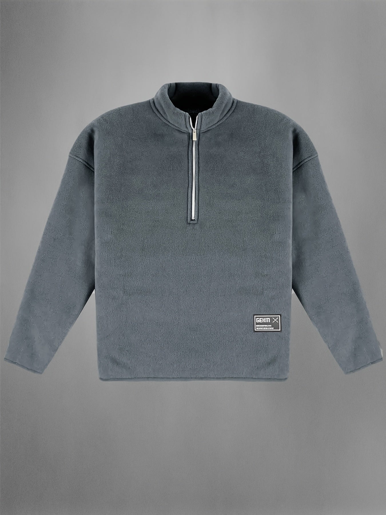 Men's Winter Windproof Fleece Pullover with Stand Collar Long Sleeves Zipper Pattern