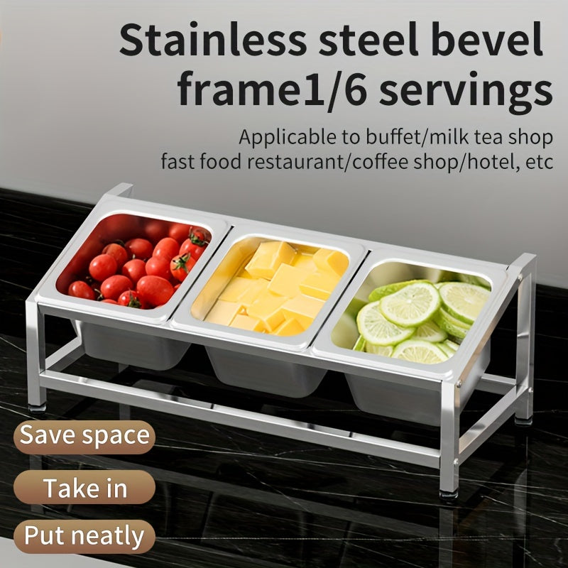 3-Compartment Stainless Steel Spice Organizer with Condiment Containers for Kitchen and Restaurant
