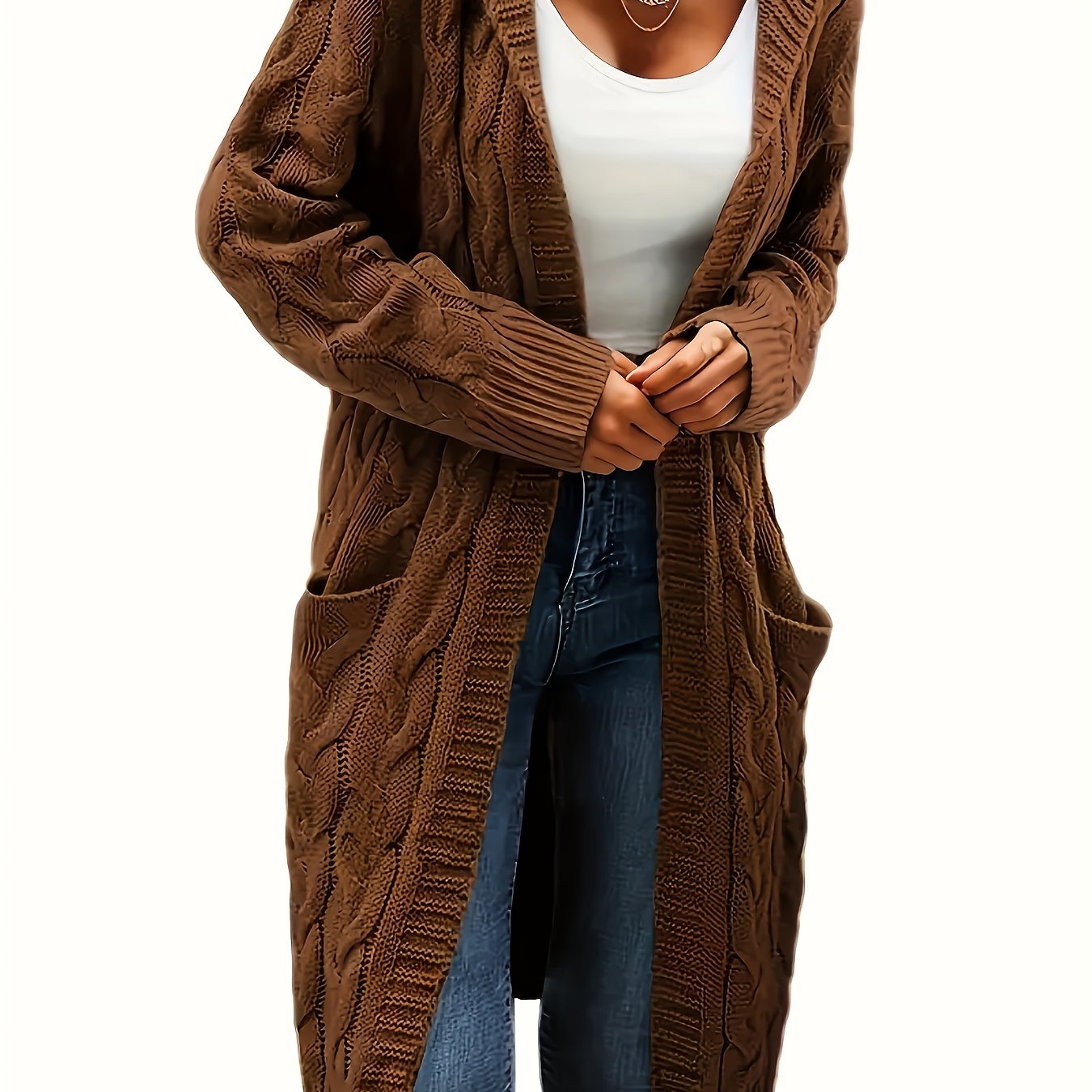 Plus Size Women's Thick Knit Hooded Sweater Cardigan Long Coat