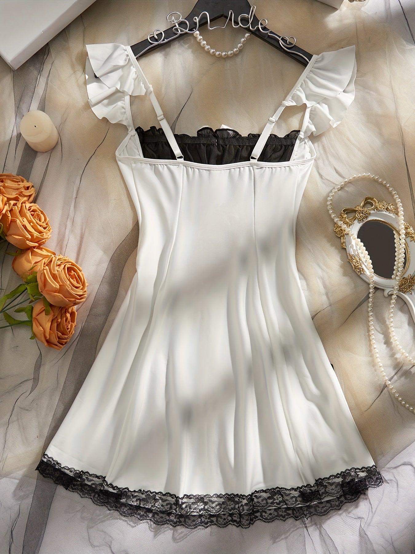 Women's Polyester Slip Dress with Color Block Design and Bow Detail