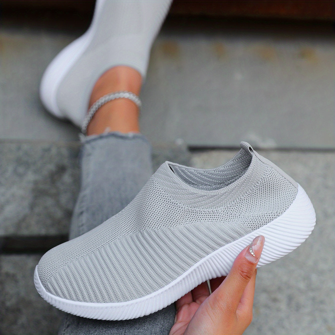 Women's Breathable Woven Sneakers, Lightweight, Plus Size Running Shoes