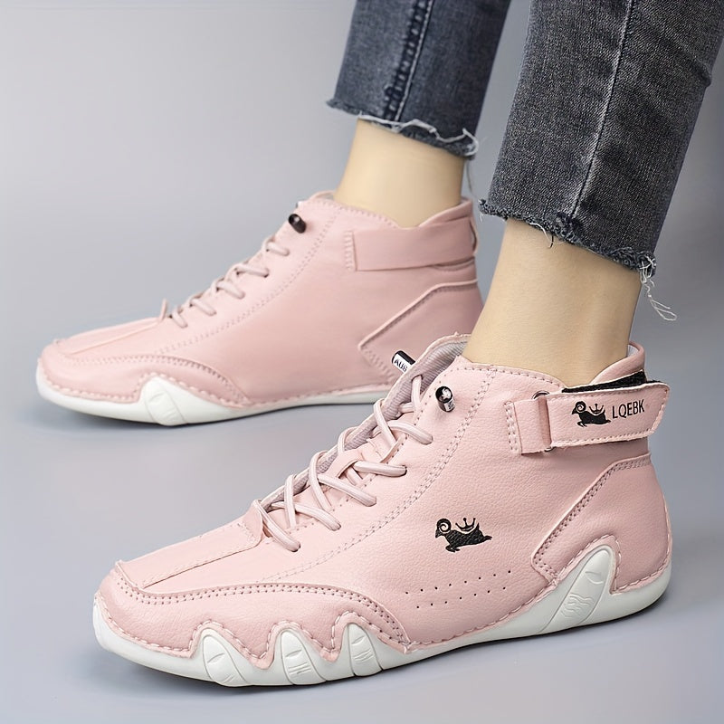 Women's Leather Low-Top Lace-Up Boots Comfortable All-Season Trendy