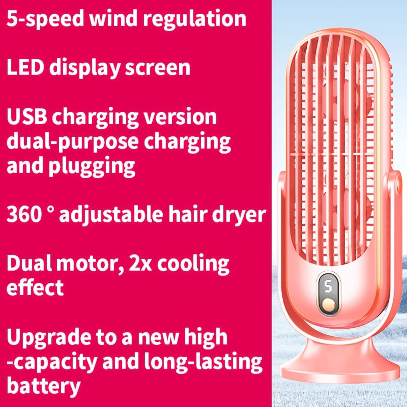 Portable Desk Fan with Dual Air Circulation Quiet USB Rechargeable Battery