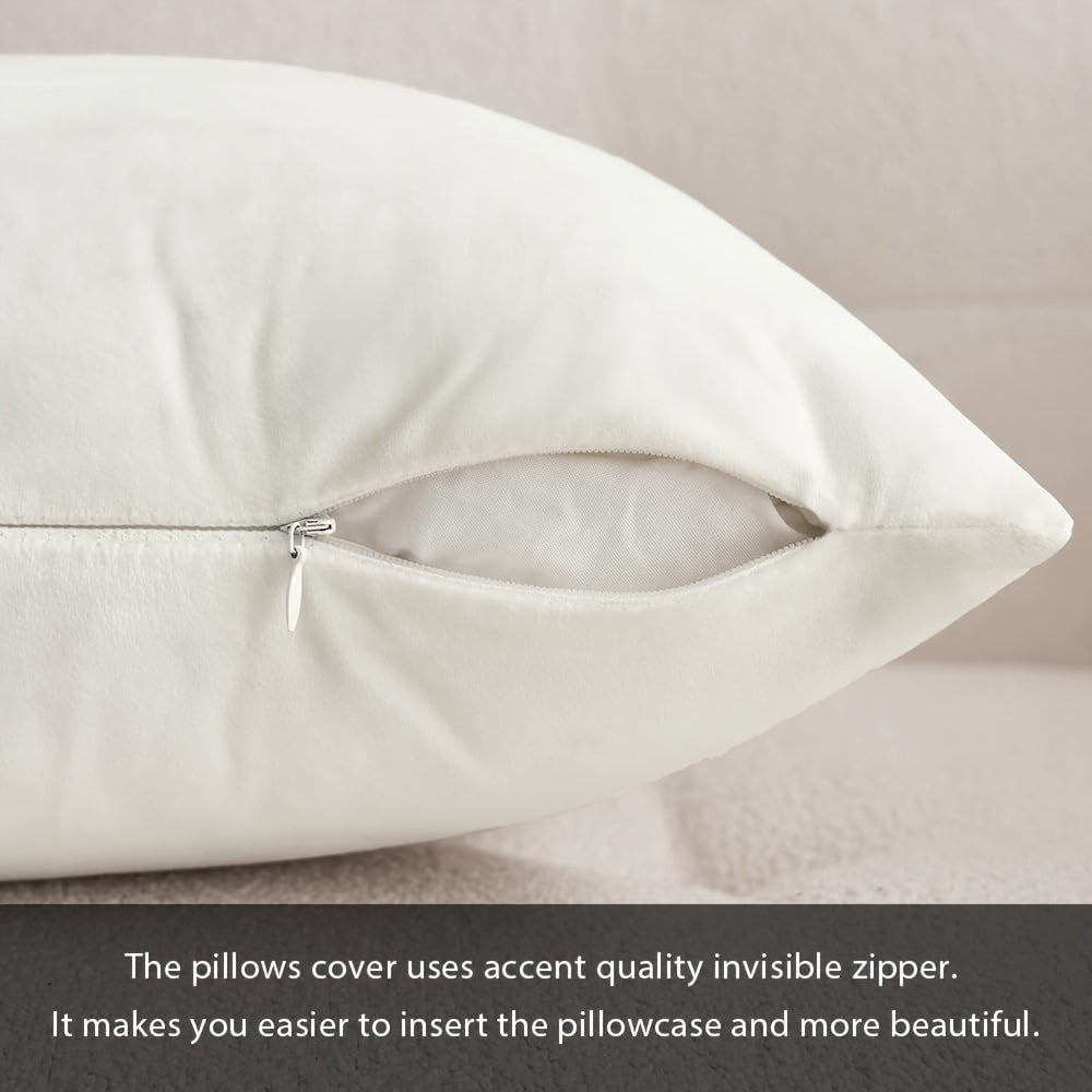 White Polyester Throw Pillow Covers 45.72 cm Square Zipper Closure Set of 2