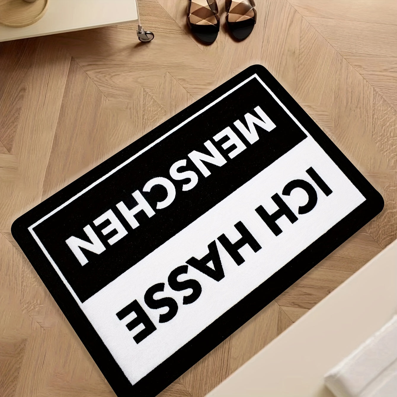 Polyester Doormat Black and White Stripes Non-Slip Machine Washable Entryway Rug