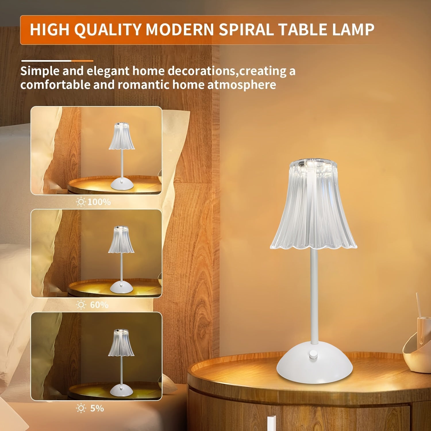 Lámpara de mesa LED Art Deco con control táctil, recargable por USB, brillo ajustable