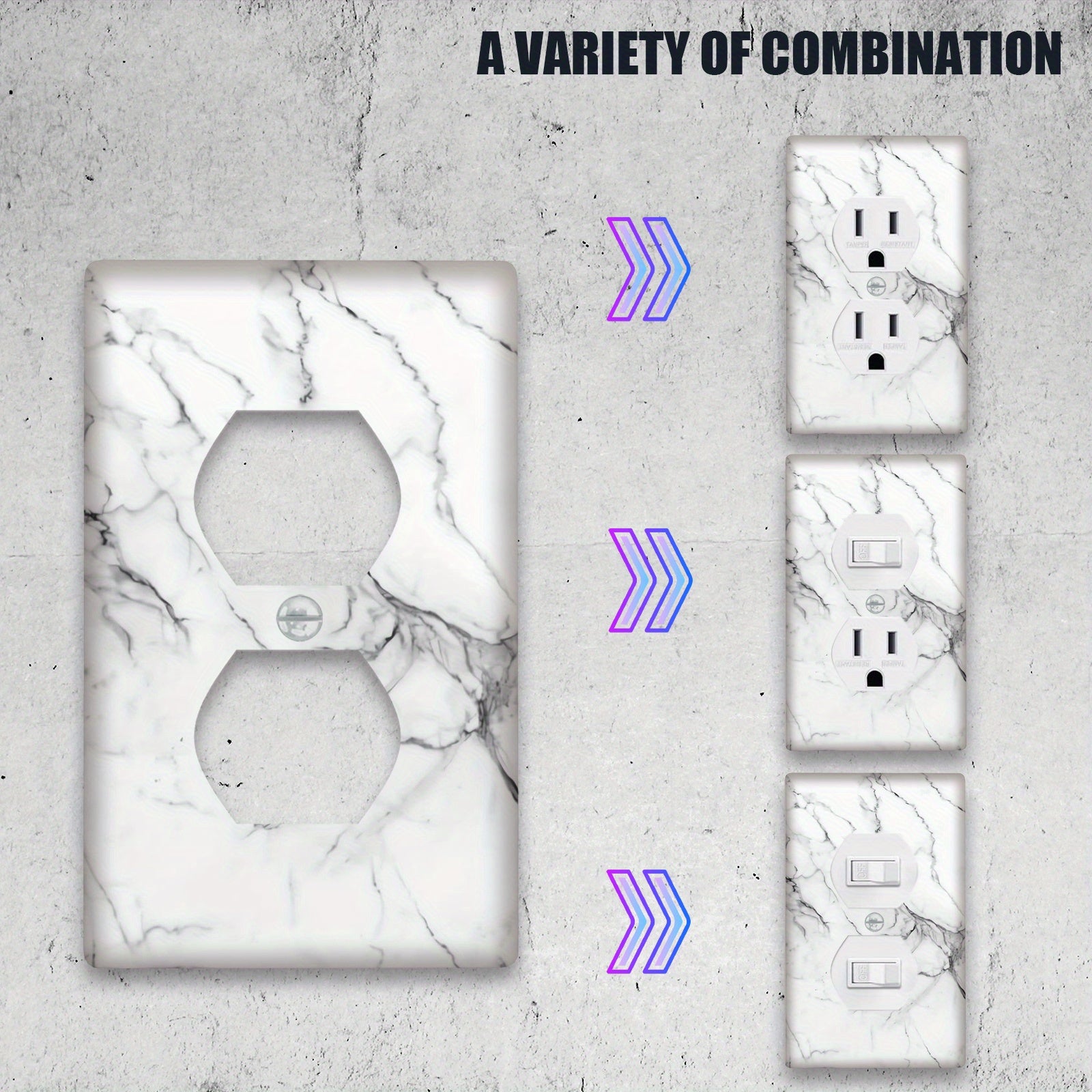 Marble Effect Wall Plate Cover White Gray Single Double Gang Home Decor Pack of 1