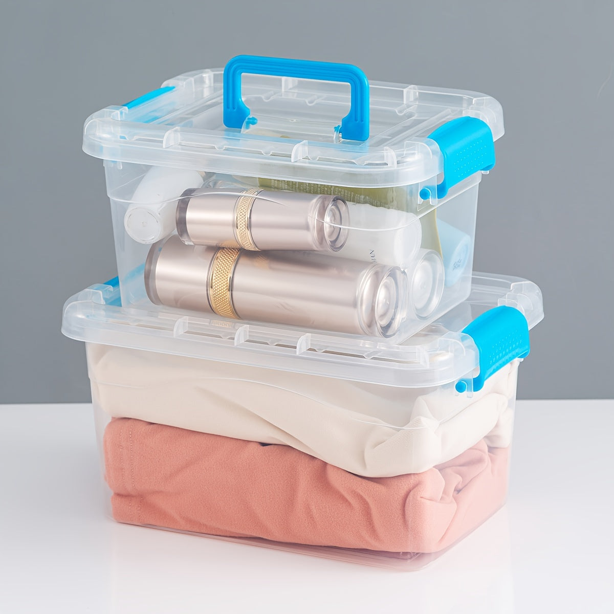 Set of 2 Plastic Storage Bins with Lids Moisture-Resistant Dustproof for Bathroom Toys Stationery