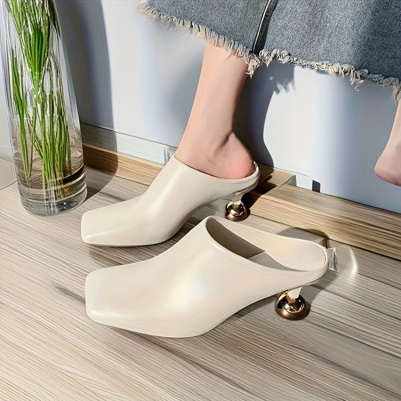 Women's White Summer Mules Synthetic Round-Toe Casual Dress Shoes