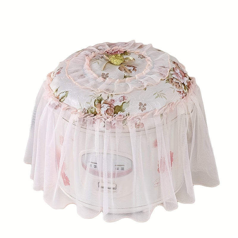 Floral Lace Round Kitchen Cover for Rice Cooker White Light Blue