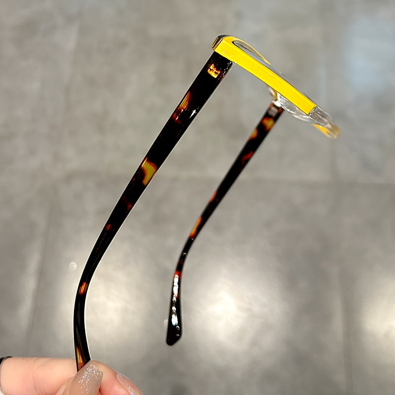 Retro Color Block Cat Eye Glasses for Women with Clear Lenses for Fashion and Computer Use