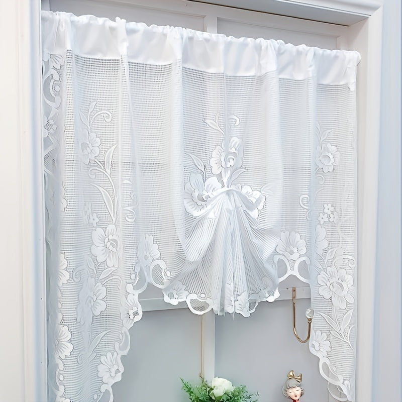 Floral Lace Sheer Curtain with Rod Pocket for Living Room and Bedroom Decor