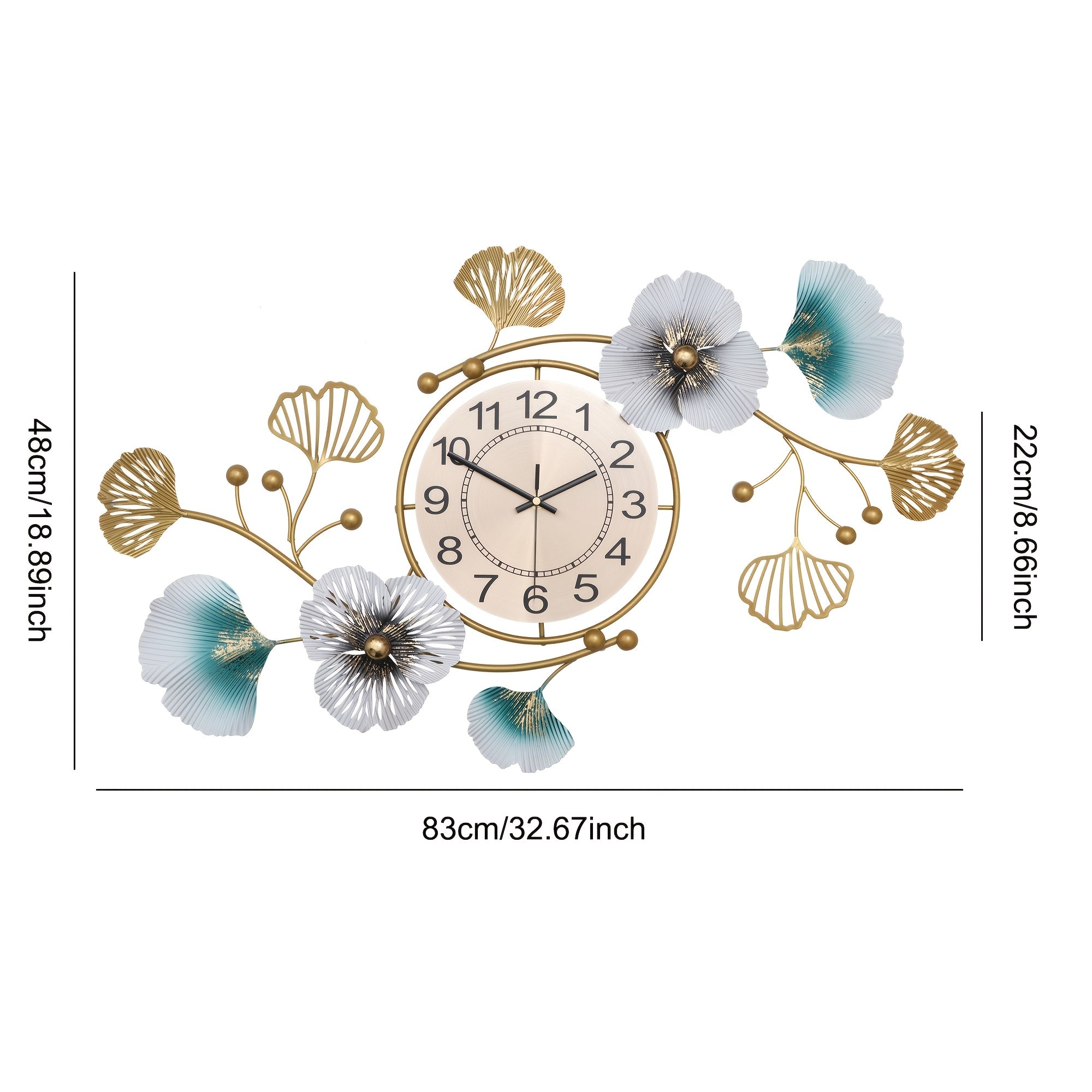 Ginkgo Leaf Metal Wall Clock Silent Floral Design Battery Operated