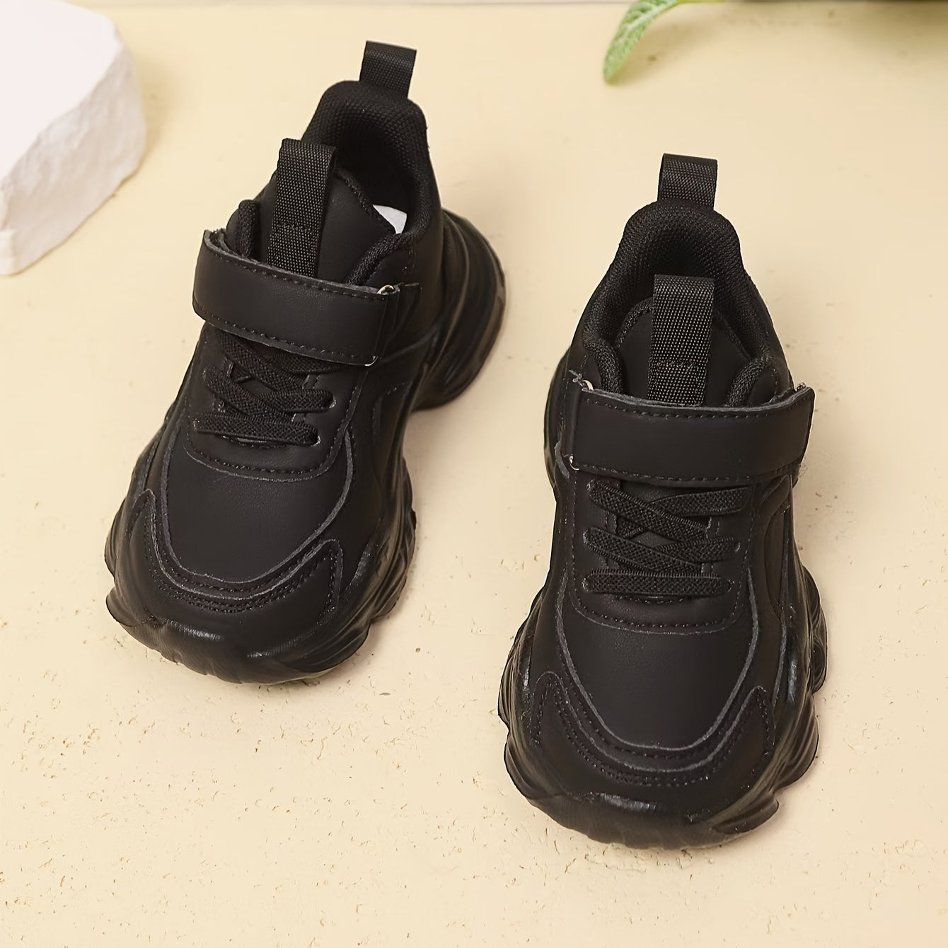 Unisex White Running Sneakers for Kids with Hook-and-Loop Closure EVA Sole Casual Outdoor Shoes